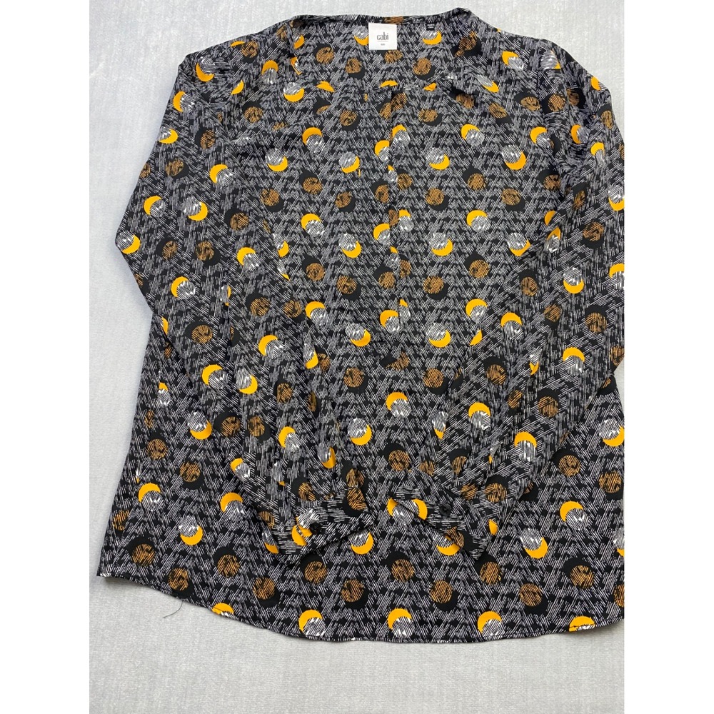 Cabi Eclipse Blouse 3131 Womens Small Black Orange Celestial Print‎ V-Neck Top